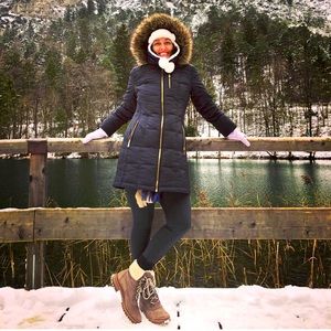 Black Michael Kors parka with down filling and fur lined hoody size Medium